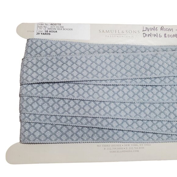 Samuel & Sons 9.7 Yards Aqua Le Jardin Silk Border Trimming 1.75" Discontinued - Picture 1 of 8